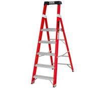 Excel Tools Excel Fibreglass Platform Step Ladder 5 Tread For Electricians 1.81M, 150Kg Load Capacity, Anti-Slip Treads, Non-Conductive