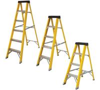 Excel Tools Excel Fibreglass Step Ladder Pack Of 3 Heavy Duty Industrial Electricians Ladders With Non-Conductive Rails & Anti-Slip Feet