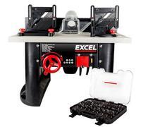 Excel Tools Excel Table Router Cutter 240V/1500W Black With 1/4In Shank Router Cutter Bit 35 Piece Set