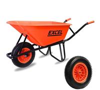 Excel Wheelbarrow Barrow Cart Trolley Heavy Duty 100L Wheelbarrow HDPE Plastic Tray Extra Puncture Proof Wheel - Garden Wheelbarrows, Handcart Wheel Barrow