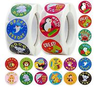 ExceLife 1000 Pcs Reward Stickers for Kids, School Training and Motivational Stickers Classwork Award Stickers Teacher Supplies for Classroom, 2 Rolls 16 Styles Labels (Animal)