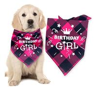 ExceLife Plaid Dog Birthday Bandana, Adjustable Plaid Pet Triangle Scarf Bibs for Dog Puppy Birthday Party Supplies, Birthday Girl, Pink