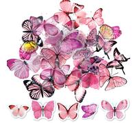 ExceLife Retro Butterfly Stickers Set, Self-Adhesive PET Transparent Waterproof Butterflies Stickers for Scrapbooking, Journal, Album, Phone Case, Laptop, Card Making, 40Pcs (Butterfly Pink)