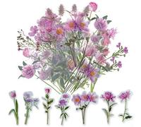 ExceLife Retro Floral Stickers Set, Self-Adhesive PET Transparent Waterproof Flower Stickers for Scrapbooking, Journal, Album, Phone Case, Laptop, Card Making, 40Pcs, Pink