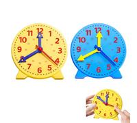 ExcellaElite 2 PCS Learn to Tell the Time Clock, 24-Hour Teaching Clocks for Kids, Ages 4+, 2 in 1 Pack (Blue & Yellow, 10cm Diameter)