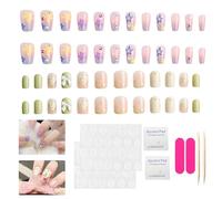 ExcellaElite 48 Pcs Kids Stick on Nails Sets for Girls, Cute Full Cover Glitte Kids Press on Nails with Tools for Lovely Gift Art Decoration