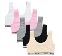 ExcellaElite 5 PCS Girls Sports Bra Seamless Training Bras U Shape Back Wide Strap Underwear Non Padded Teenage Sleep Bras Soft Cotton Crop Tops Vest Girls' Sports First Bras Age 11-12, 13-14 Years