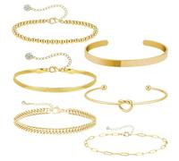 ExcellaElite 6pcs Gold Bracelet for Women,Adjustable Bracelets for Womens Gold 14k Tarnish Free Jewellery Makes A Great Gift for Anniversary Thanksgiving Valentine's Day and Mother's Day