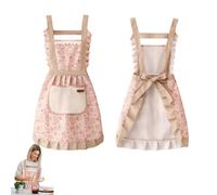 ExcellaElite Aprons for Cooking Adjustable Kitchen Aprons for Women Baking Canvas Apron Vintage Floral Aprons Cooking Apron with Hand Wipe and Pocket for Cooking BBQ Baking Gardening (Pink)