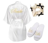 ExcellaElite Bride Dressing Gown, L Half Sleeve V Neck Bride to Be Pyjamas, Bridal Party Robes with Slippers and Hairband for Bridal Party