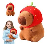 ExcellaElite Capybara Plush,Capybara Teddy,Capybara Stuff,Strawberry Hat Soft and Realistic Capybara Plush Toy Pillow Cute and Soft Capybara Toy for Boys and Girls Birthday Gifts（25cm）