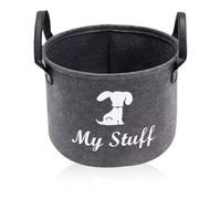 ExcellaElite Dog Toy Box, Foldable Toy Storage Basket, Felt Box Large Capacity Design with Convenient Handles for Storing Dog Toys (Dark Gray)