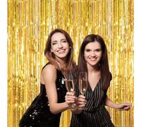 ExcellaElite Foil Curtain Backdrop,4 Pieces Party Backdrop,Tinsel Curtains Gold Tinsel Curtain Suitable for Disco Decoration Holiday Party Background Decoration 1 * 2.5m