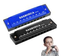 ExcellaElite Harmonicas for Adults 2 Pcs Harmonica Kids, 10 Hole 20 Tone Harmonica C, Metal Mouth Organ,Suitable for Beginners/Professionals/Students/Performers (Black & Blue)