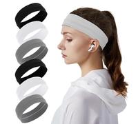 ExcellaElite Headbands for Women's Hair 6Pcs Black Headband Sports Headband Headbands for Women for Active wear Workout Yoga and Makeup - Wide and Plain Elastic Head Band(Black Gray White)