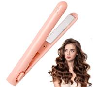 ExcellaElite Mini Dual Curling Iron & Straightener for Short Hair, 2-in-1 Portable Small Hair Curler & Straighteners, Travel Size, Pink, Ceramic Heating Surface