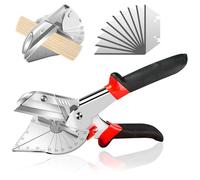 ExcellaElite Mitre Shears - Adjustable 45 to 135 Degree Multi Angle Shears for Cutting Wood Moulding, Trim Cutter with 10 Spare Blades for Soft Wood, Plastic, PVC and More
