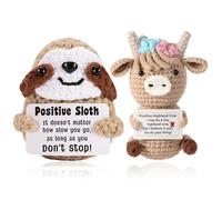 ExcellaElite Positive Crochet Animals 2 PCS, Knitted Highland Cow, Stuff Sloth Gifts, Emotional Support Potato, Emotional Support Crochet Gift with Card, Plush for Office Desk Decoration