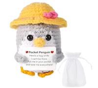 ExcellaElite Positive Penguin, Mini Funny Crochet Penguin with Positive Card, Cute Knitted Doll with Small Yellow Hat Home Decoration Party Gift for Family and Friends