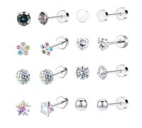 ExcellaElite Titanium Earrings 8 Pairs Hypoallergenic Earrings Flat Back for Women Girls