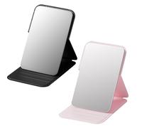 ExcellaElite Travel Mirror,2 PCS Travel Mirror Folding Portable Folding Makeup 16.4 * 11cm PU Leather Pocket Portable Suitable for Office Desk Dressing Table Camping (Black,Pink)