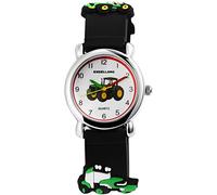 Excellanc Children's Silicone Watch Analogue Learning Watch with Red or Green 3D Tractor Motif Comic Boys and Girls, Black/green, Strap.
