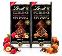 Excellence Dark Chocolate Bars Multipack - 2 x 100g Assorted 70% Cocoa Dark Chocolate Bars - Raspberry & Hazelnut and Caramel Sea Salt Chocolates. Great Chocolate Gifts for Womens