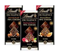Excellence Dark Chocolate Bars Multipack - 3 x 100g Assorted 70% Cocoa Dark Chocolate Orange & Almond, Raspberry & Hazelnut, Caramel Sea Salt Chocolates. Great Chocolate Gifts for Womens, Food Hamper