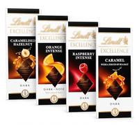 Excellence Dark Chocolate Bars Multipack Pack of 4 - Assorted Premium Dark Chocolate Selection - Orange, Raspberry, Caramel Sea Salt & Hazelnut Flavours - Luxury Chocolate Gift Box - 4 x 100g