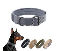 EXCELLENT ELITE SPANKER 1.5" Width Military Dog Collar Adjustable Metal D Ring & Buckle Working Dog Collar for Medium Large Dogs(Grey-XL)