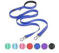EXCELLENT ELITE SPANKER 5FT Double Lead Reflective Nylon Dog Leash Multiple Dog Leash with Padded Handle for Two Dogs Training Walking(Blue)