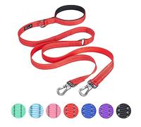 EXCELLENT ELITE SPANKER 5FT Double Lead Reflective Nylon Dog Leash Multiple Dog Leash with Padded Handle for Two Dogs Training Walking(RED)