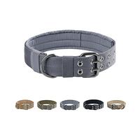 EXCELLENT ELITE SPANKER Military Dog Collar Nylon Adjustable Tactical Dog Collar Heavy Duty Collar with Metal D Ring for Medium Large Dogs(Grey-XL)