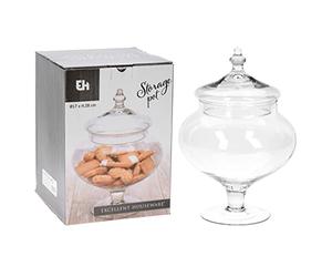 Excellent Houseware Clear Glass Biscuit Cookie Jar Decorative Candy Jar with Lid Footed Victorian Vintage for Sweets Chocolates Bonbon Food Buffet Wedding Party Table CentrePc Home Kitchen