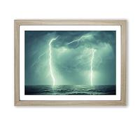 Excellent Lightning Storm Vol.1 Framed Print | A3 Oak Framed Wall Art | Ready to Hang | Modern Landscape Picture | Living Room Bedroom Lounge Office