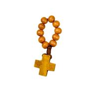Excellent Present Natural Pine Wood Bead Rosary Finger Chain Featuring Crucifix Symbol for Gifts Birthdays Holidays Catholic Prayer Beads