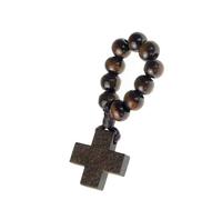 Excellent Present Natural Pine Wood Bead Rosary Finger Chain Featuring Crucifix Symbol for Gifts Birthdays Holidays Catholic Prayer Beads