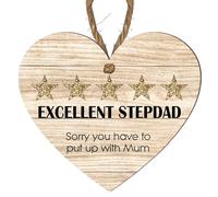 Excellent Stepdad - Shame You Have to Put Up With Mum" - Fun Wooden Plaque for Father's Day | A Novelty Stepdad Appreciation Gift Size 10cm x 9cm