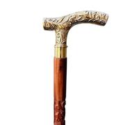 EXCELLENT STORE - Antique Wooden Walking Stick Vintage Style T Shaped Brass Handle Brown Gold Folding Adjustable Comfortable Gift for Men Women