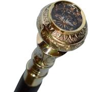 EXCELLENT STORE - Classic Wooden Walking Cane, 36 inch Brass Handle, Victorian Hardwood Handle, Antique Brass Design Compass Handle, Travellers Men Women Design