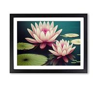Excellent Water Lily Flowers Framed Print | A3 Black Framed Wall Art | Ready to Hang | Modern Floral Picture | Living Room Bedroom Lounge Office