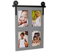 EXCELLO GLOBAL PRODUCTS Barndoor Collage Frame Holds Four 4x6 Photos: Ready to Hang Rustic, Barnwood, Farmhouse, Beach House Wood Picture Frame (Gray)