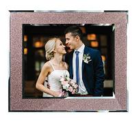 EXCELLO GLOBAL PRODUCTS Decorative Picture Frame 8"x10" Photo Holder with Shimmering Rose Gold Glitter Border. Use Standing with Included Easel or Ready to Hang.