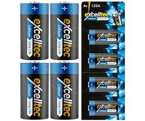 Excelltec 4pk CR123A 3V Lithium Batteries - Long-Lasting Power for Cameras, Flashlights and High-Drain Devices, Reliable Multipurpose Battery Pack