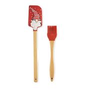 Excelsa 68561 Silicone Spatula and Brush Set, Christmas Beech, Decorative gnome with Wooden Handle
