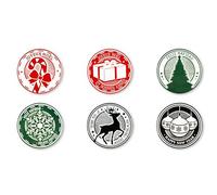 Excelsa Christmas Stamp Set of 6 Coasters, Ceramic and Cork, Diameter 10.5 cm