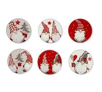 Excelsa Gnomo Set of 6 Ceramic Coasters, Cork Base, Diameter 10.5 cm, Multi-Coloured