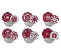 Excelsa Mandala Red 18-Piece Dinner Set, Porcelain