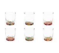 Excelsa Trinacria Set of 6 Glasses with Decorated Background, Ml. 340, Diameter 8 Cm., Glass