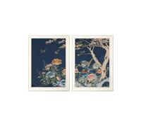 Exceptional Art Blue Blossom Trees Set of 2 - 50 x 70cm - Ivory - Set of 2